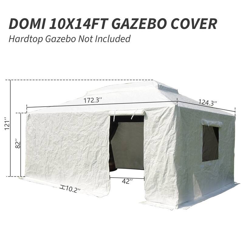 Domi 8' x 8' Universal Winter Gazebo Cover, All Season Waterproof Enclosed Cover with Sidewalls & Ventilated Mesh Windows, White - White - 10' x 14'
