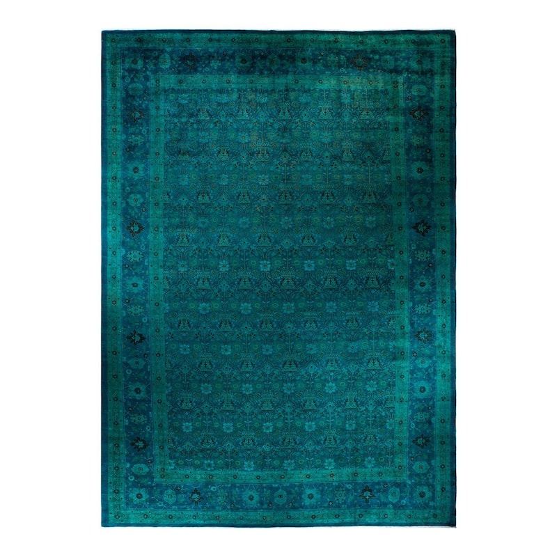 Overton Handknotted Wool Vintage Inspired Contemporary Overdyed Blue Area Rug - 17' 2" x 12' 3"