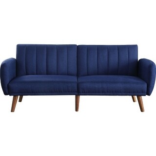 Linen Upholstered Adjustable Sofa with Wood Legs in Blue and Walnut ...