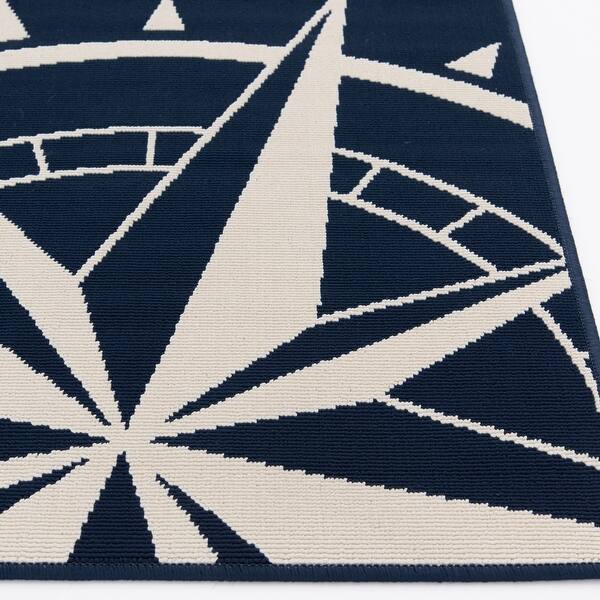 Shop Gainsville Nautical Compass Blue And Ivory Woven Area Rug