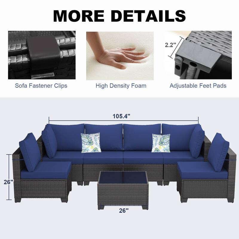 7 Piece Wicker Outdoor Patio Furniture Set, Outdoor Seating Set with Rattan Coffee Table
