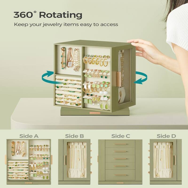 360 Degree MDF Rotating Jewlery Box with 5 Drawers and Metal Handles Perfect for Birthday or Anniversary