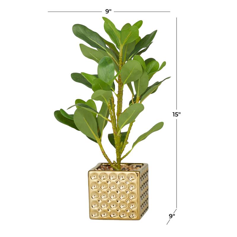Faux Foliage Bay Laurel Artificial Plant with Realistic Leaves and Square Porcelain Pot - Green - Roche River Decor