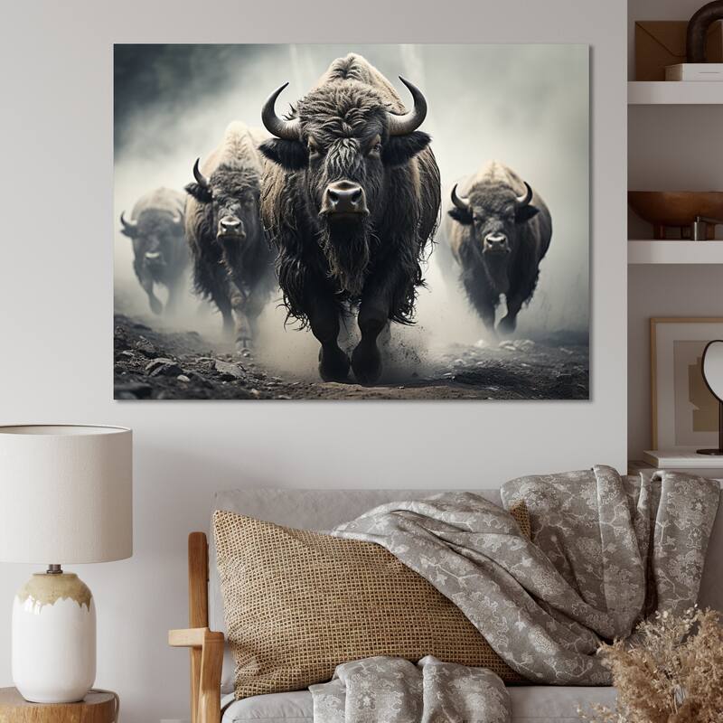 Designart "Grey Buffalo Gentle Guardians I" Animals Wall Art Prints