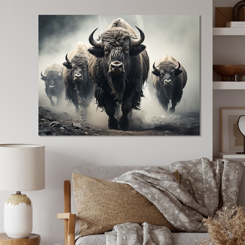 Designart "Grey Buffalo Gentle Guardians I" Animals Wall Art Prints