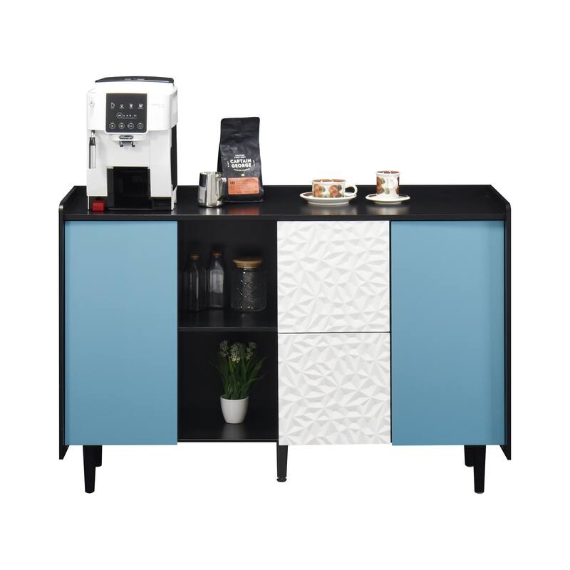 Modern Sideboard Buffet Cabinet with 2 Drawers and 2 Open Storage Compartment