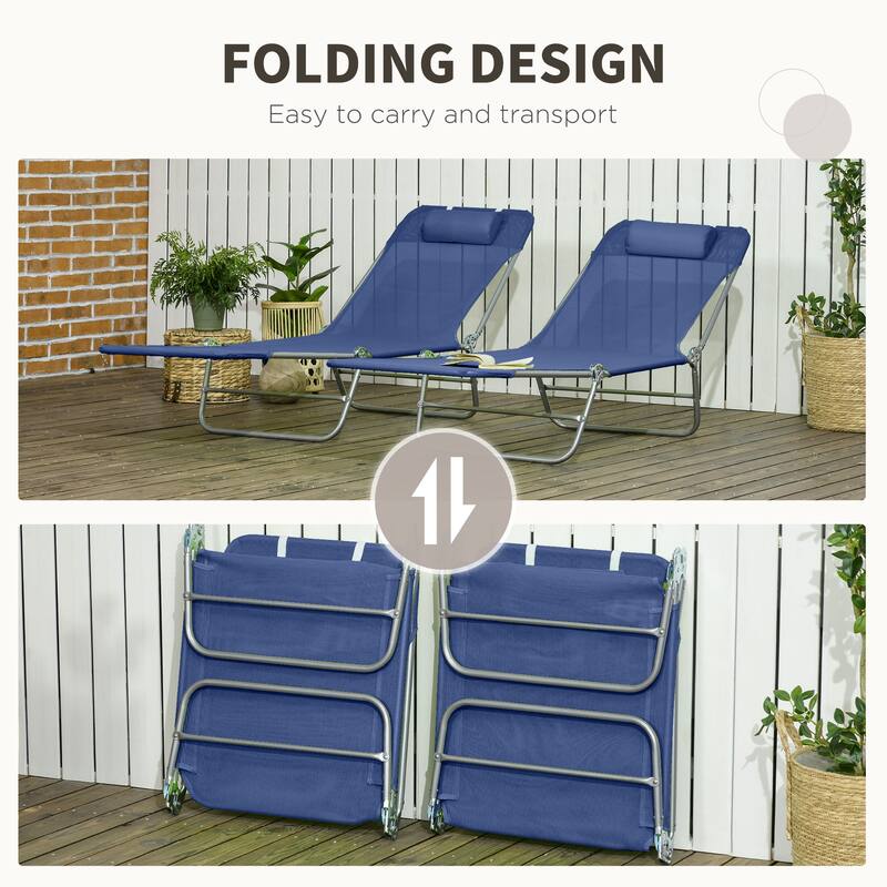 Outsunny 2 Piece Folding Chaise Lounge Chairs, Pool Sun Tanning Chairs, Outdoor Lounge Chairs with 6-Position Reclining Back