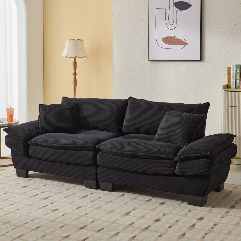 Corduroy Sofa Sleeper Loveseat with Pillows, 84x32x32 inches, Black - Multi-Color