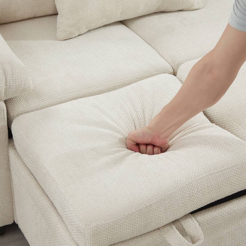 L-Shaped Corner Sectional Sofa with Seat and Storage Ottoman, Chenille Sofa Bed with 2 Pillows for Living Room Sleeper Couch