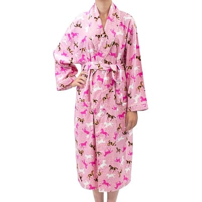 Leisureland Women' Flannel Horse Print Robe