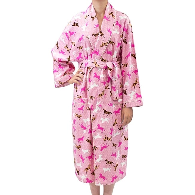 Leisureland Women' Flannel Horse Print Robe