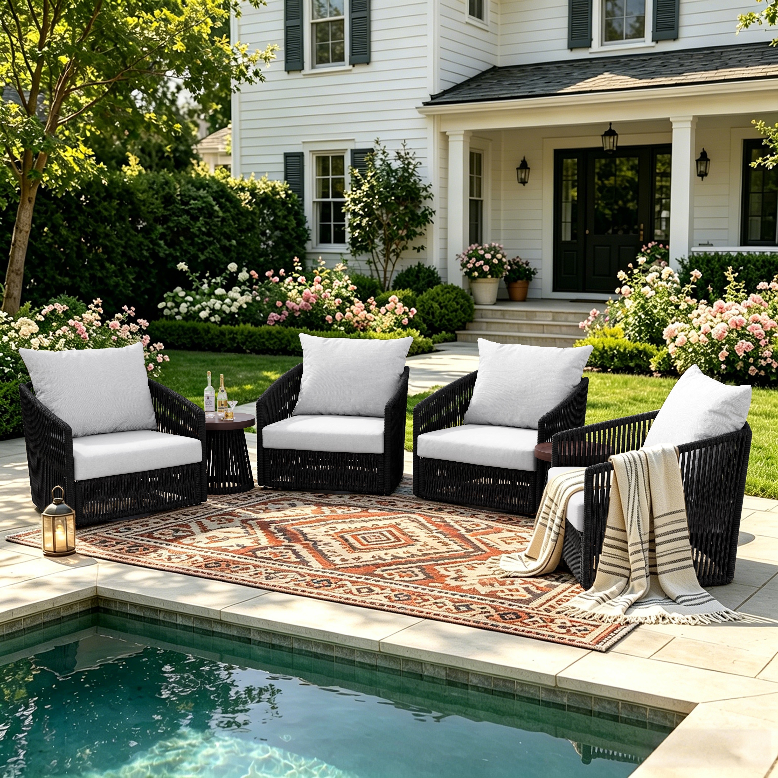 Patio Conversation Set Outdoor Bistro Set with 360°Swivel Chairs and Side Table