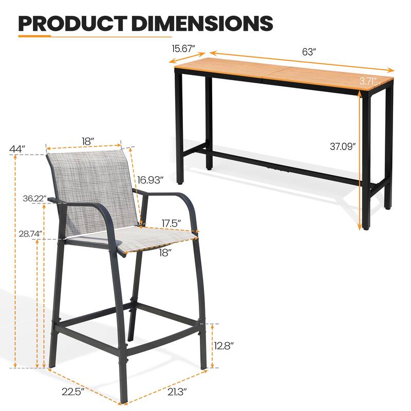 Outdoor Patio Bar Stools Set Rectangle Bar Table with Barstools