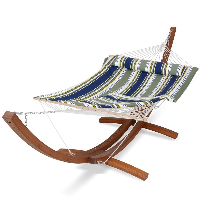 Rope Hammock with 13.5ft Wooden Stand and Removable Pad - Blue/Aqua