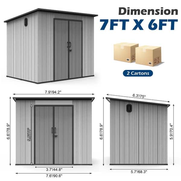dimension image slide 4 of 6, Domi Outdoor Resin Storage Shed, Waterproof Plastic Garden Shed with Lockable Door, Windows & Vents, Outside Tool Storage Shed