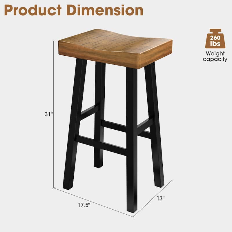 31" Farmhouse Solid Wood Backless Set of 2 Saddle Stool