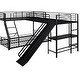 preview thumbnail 7 of 6, L-Shaped Twin over Full Bunk Bed with Twin Loft, Built-in Desk, Slide, Guardrails, Metal Frame, Space-Saving Design, Black
