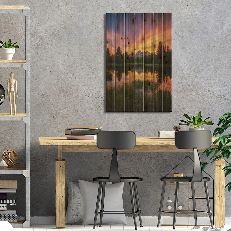 Last Rays Over The Grand Tetons Print On Wood by Bill Sherrell - Multi-Color