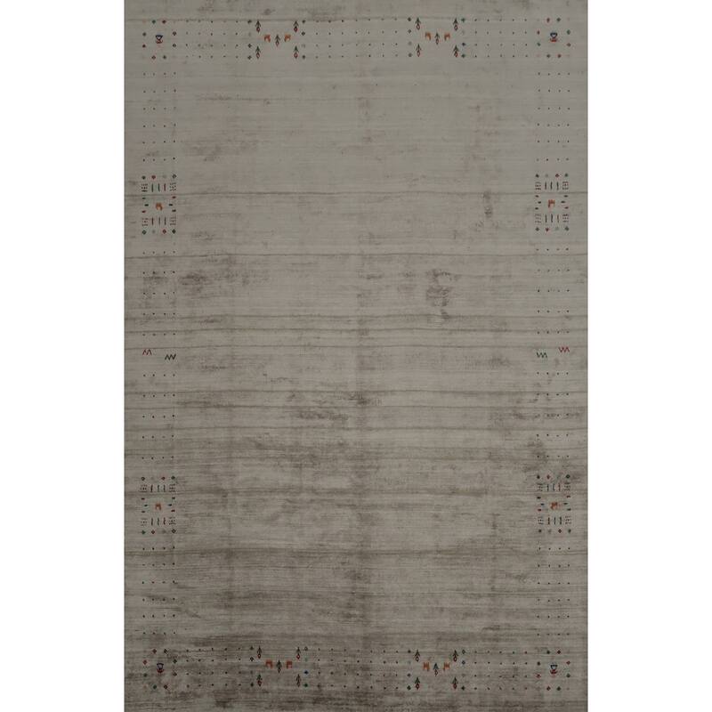 Hand Knotted Oriental 100% Wool Carpet Tribal Animal Pictorial Beige & Ivories Gabbeh Area Rug - 12' 4'' X 9' 4''