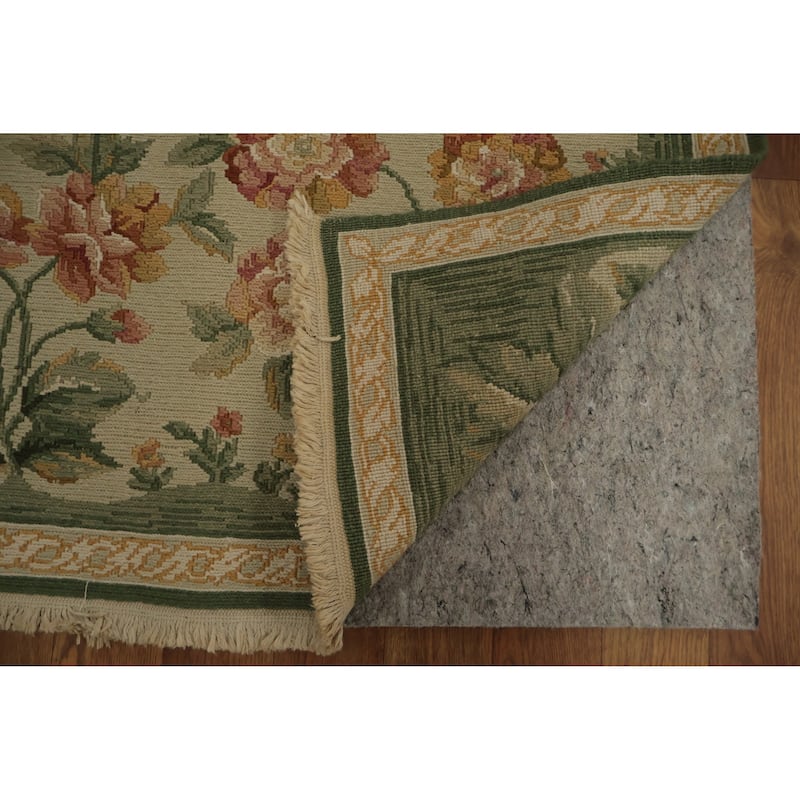 Hand Knotted Oriental 100% Wool Carpet Traditional Floral Beige & Ivories Aubusson Area Rug - 9' 8'' X 7' 6''