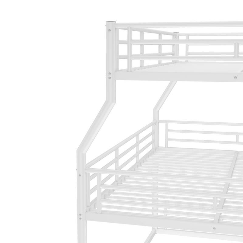 Full XL over Queen over Queen Bunk Bed, Metal Triple Bunk Bed with Safety Guardrails, Bunk Bed with Noise-reduced Design