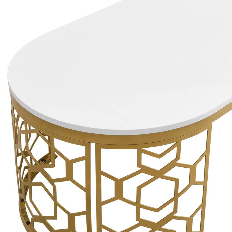 Large Oval Coffee Table, Modern 47.2" Center Table with Cut-Out Metal Stainless Steel Frame, Wide Top Decorative Table for Home