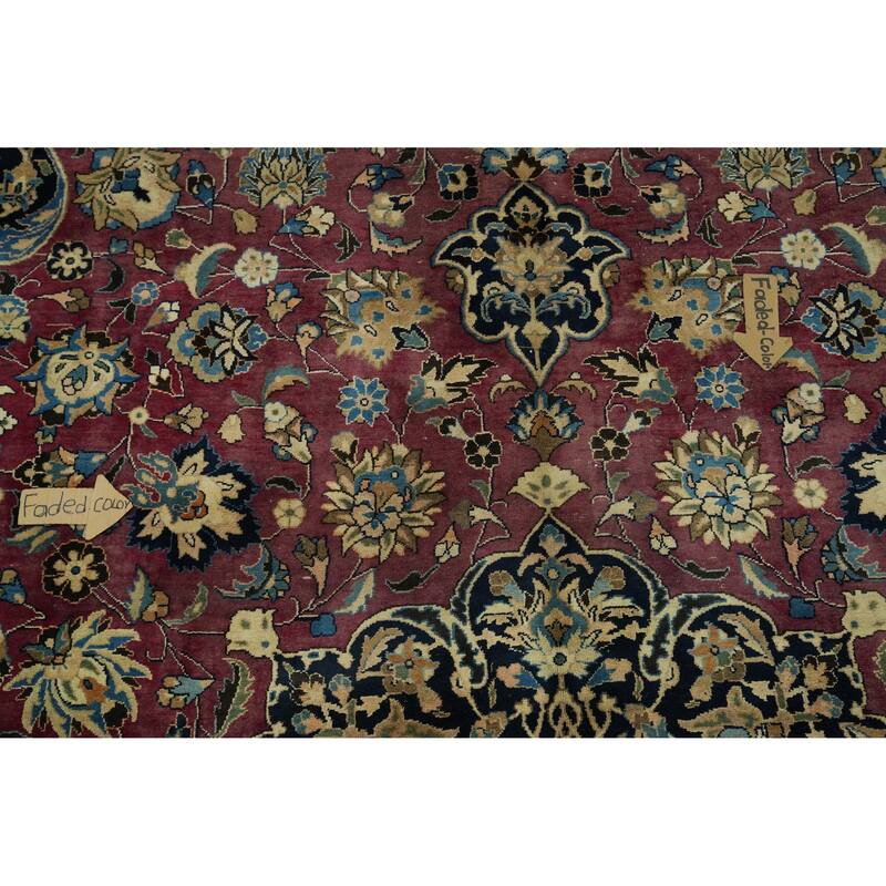 Hand Knotted Oriental 100% Wool Carpet Traditional Floral Red Mashad Area Rug - 13' 0'' X 9' 10''