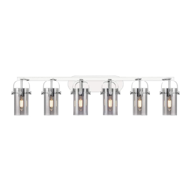 Innovations Lighting Pilaster II Cylinder - 6 Light 7" Wall-Mounted Bath Vanity Light - Polished Chrome/Light Smoke