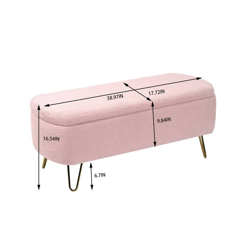 Modern Faux Fur Storage Bench with Gold Legs, Upholstered Ottoman for Living Room and Bedroom