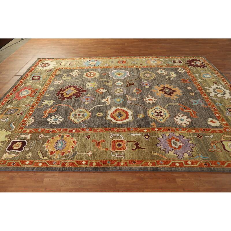 Hand Knotted Oriental 100% Wool Carpet Transitional All-Over Greys & Charcoal Oushak Area Rug - 10' 0'' X 8' 0''
