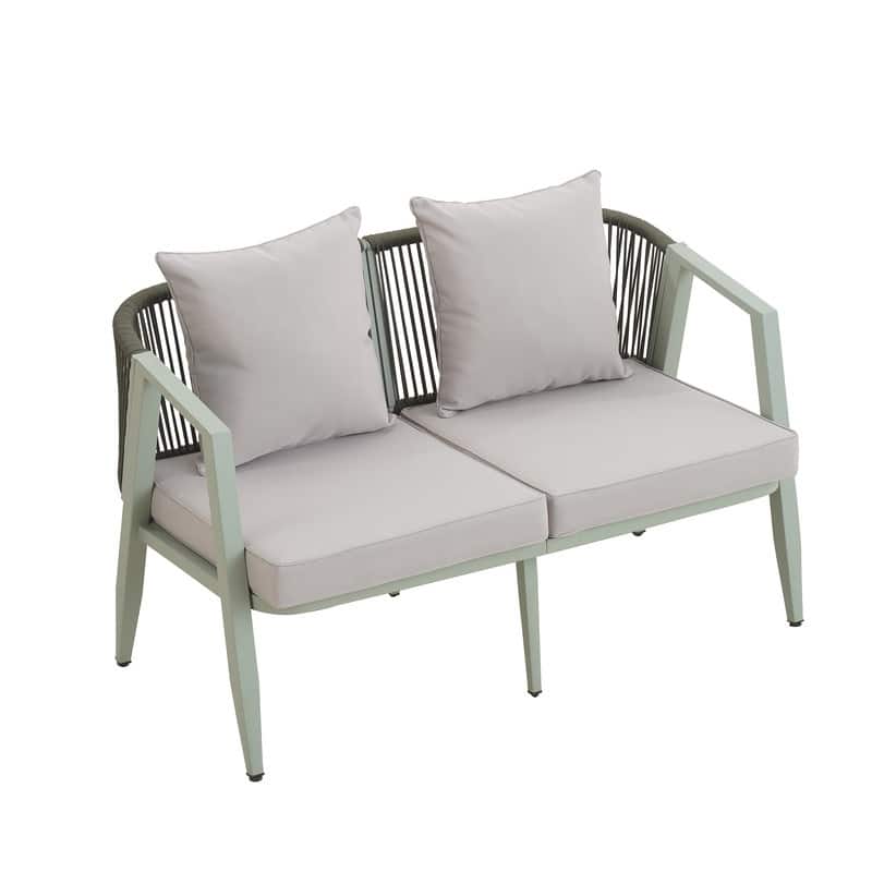 4-Piece Outdoor Patio Set, Iron Conversation Set with Table and Cushions for Garden, Poolside
