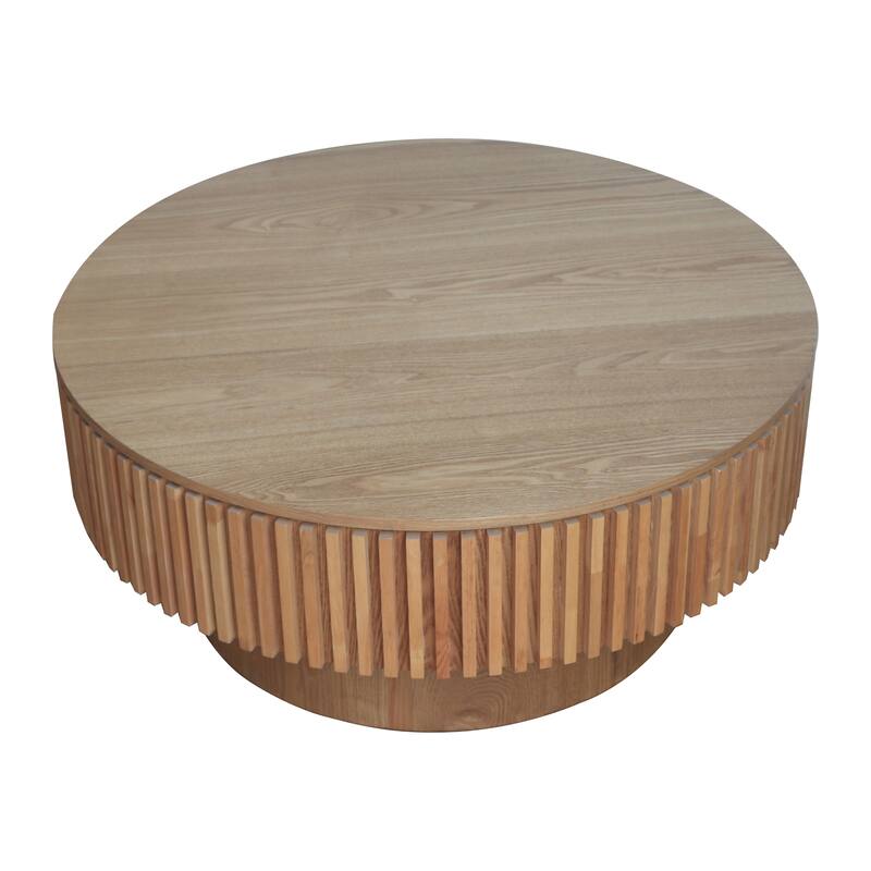 Modern Solid Wood Veneered Round Coffee Tea Table with Storage