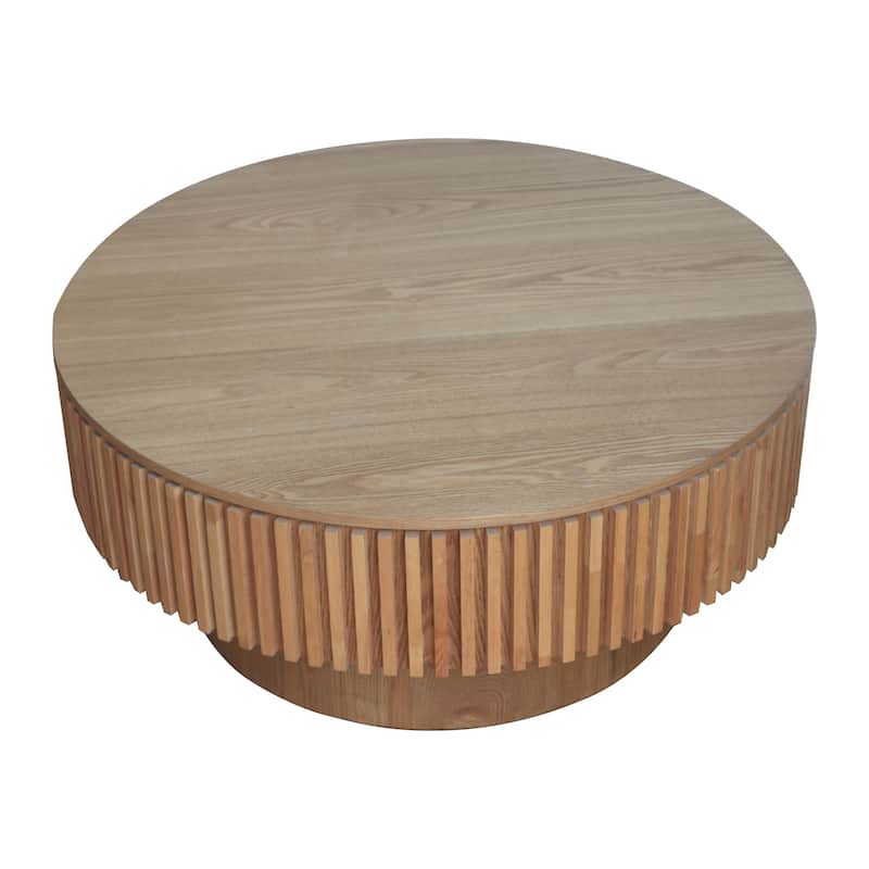 Modern Solid Wood Veneered Round/Oval Coffee Tea Table with Storage