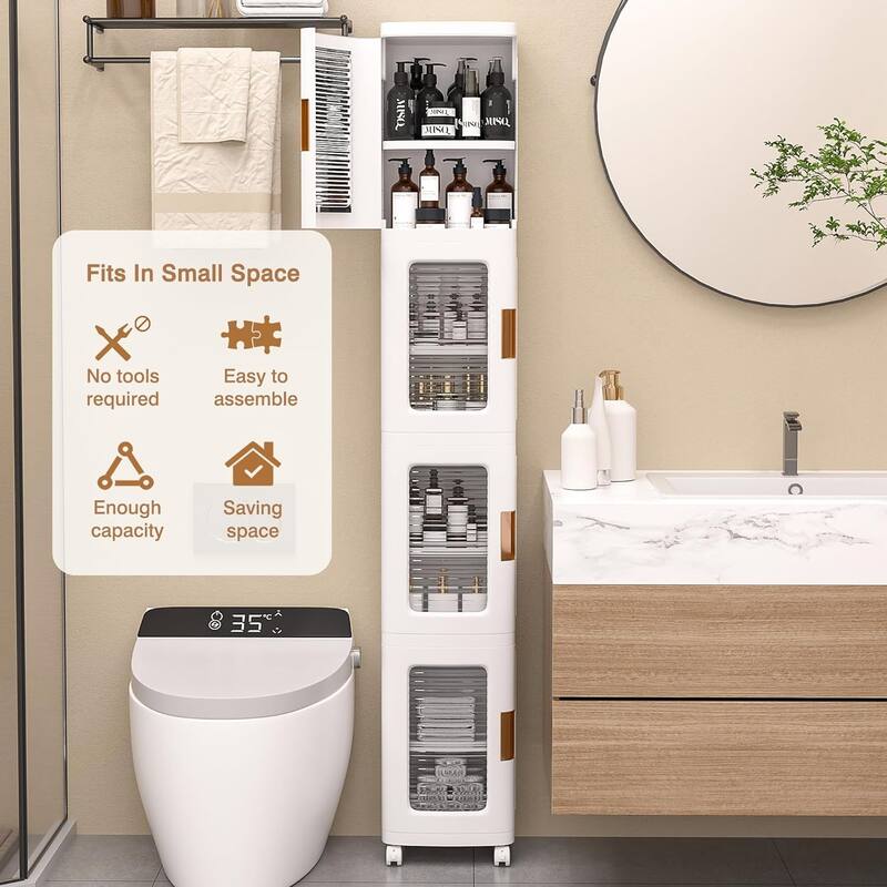 Javlergo 65" Narrow Tall Storage Bin, 4 Tier Foldable Kitchen Storage Cabinet Organizer,Freestanding Kitchen Pantry