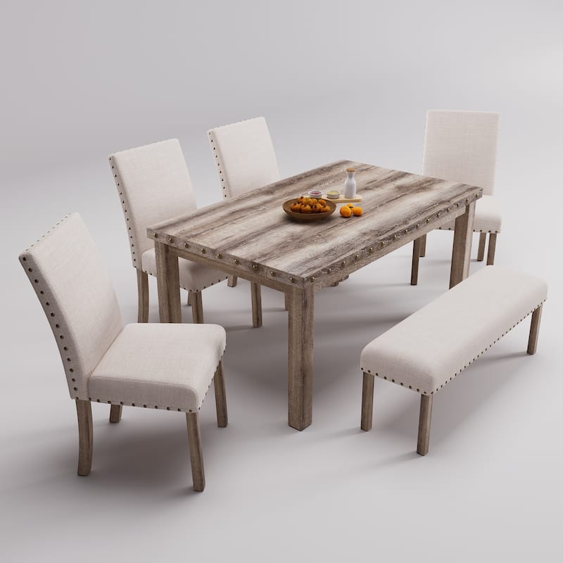 Morden Fort Rustic Farmhouse Rectangular Dining Set, Living Room Bench Set of 6