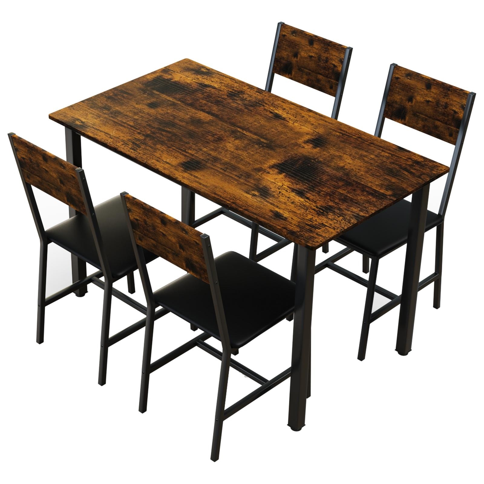 Industrial Dining Table Side Table Coffee Table with Iron Legs, 5-Piece Dining Set with Upholstered Chairs