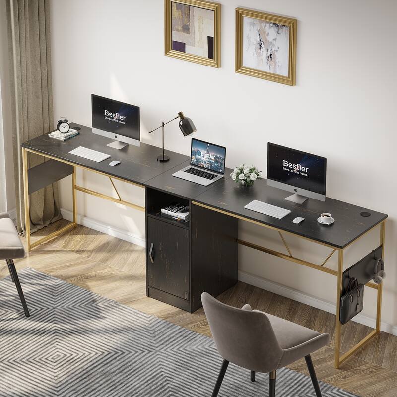 60'' L Shaped Desk with Storage Cabinet Office Computer Desk