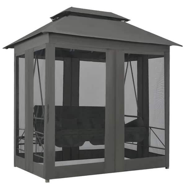 Vidaxl Outdoor Convertible Swing Bench With Canopy Anthracite 86 6 X63 X94 5 Steel Overstock 31875279