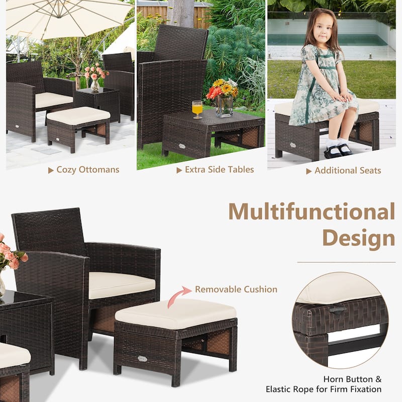 Costway 5PCS Patio Rattan Furniture Set Ottoman Cushioned W/Cover - See Details