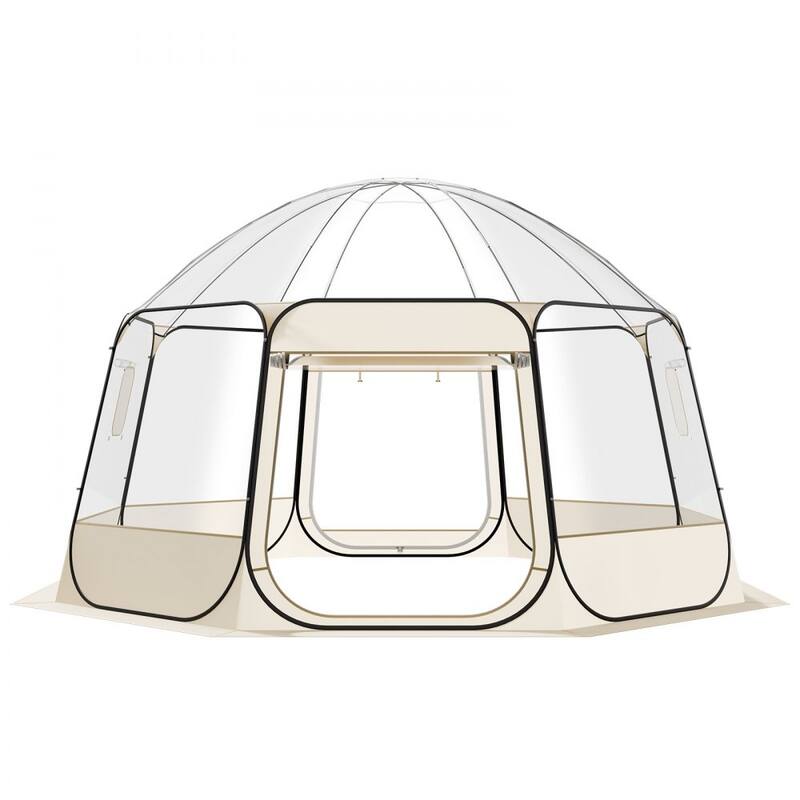 Beige-Clear TPU and Oxford Fabric Pop-Up Bubble Tent with Steel Frame and 540 Degree View