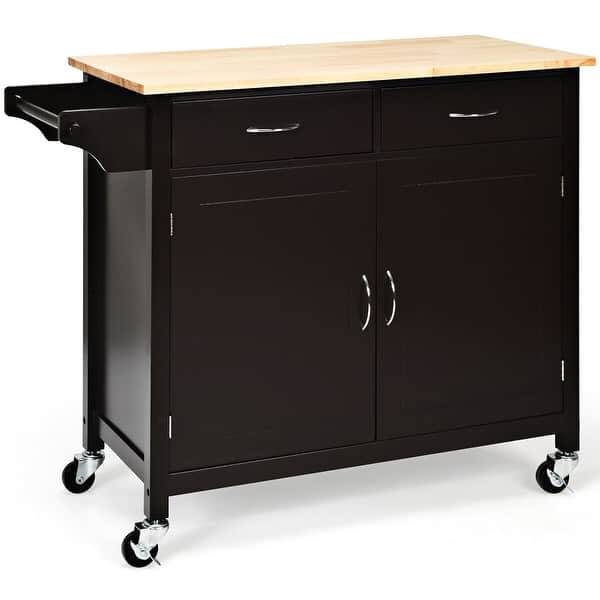 Costway Modern Rolling Kitchen Island Cart Wood Top Storage ...