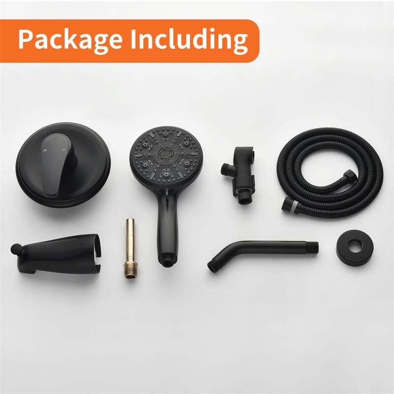 Wall Mounted Shower Faucet with Tub Spout Complete Pressure Balance Matte Black Tub Shower System Wth Rough-in Valve