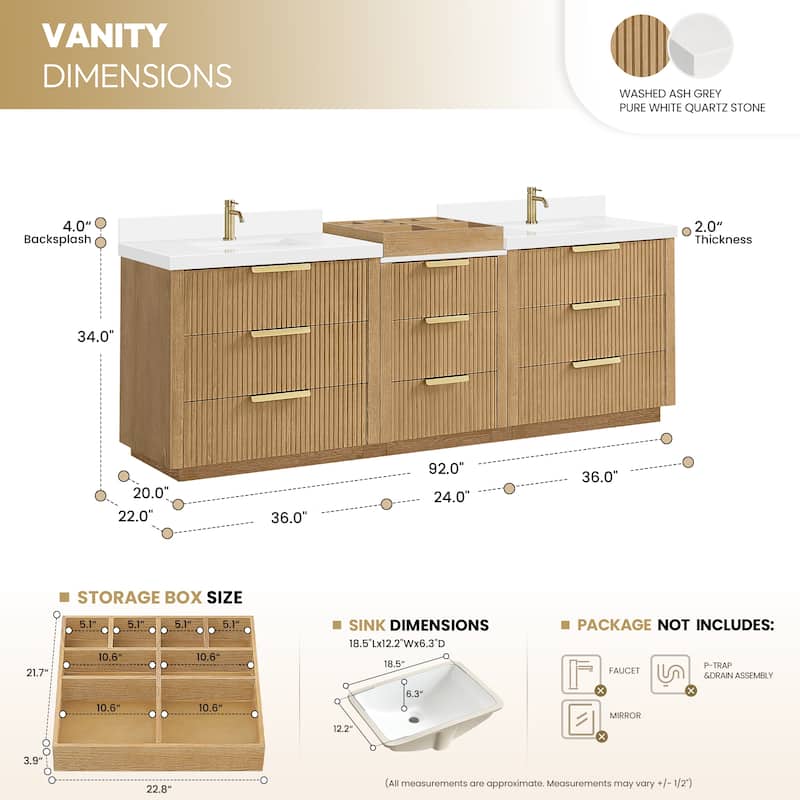 Santarem Double Vanity with Pure White Quartz Stone Top without Mirror