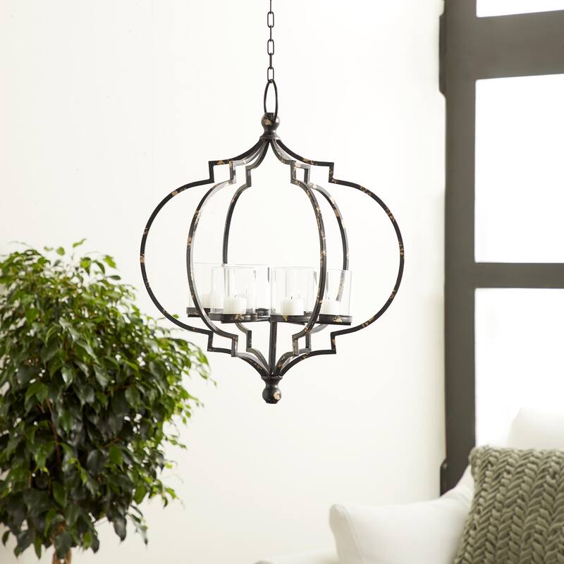 Elegant Decorative Metal Hanging Candelabra - Black or White - Black