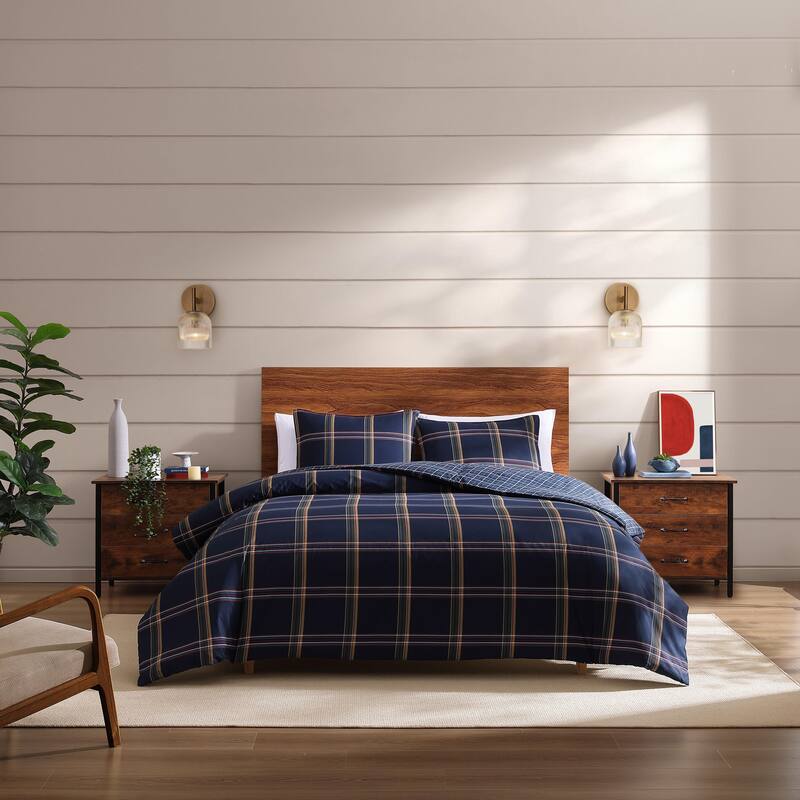 Tommy Hilfiger Beacon Plaid Cotton Reversible Blue Duvet Cover Set