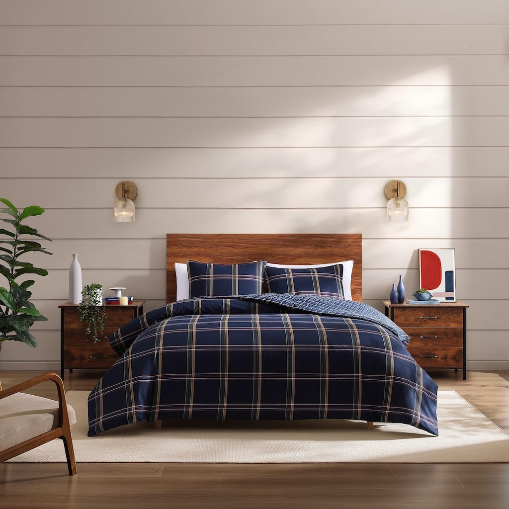 Tommy Hilfiger Beacon Plaid Cotton Reversible Blue Duvet Cover Set