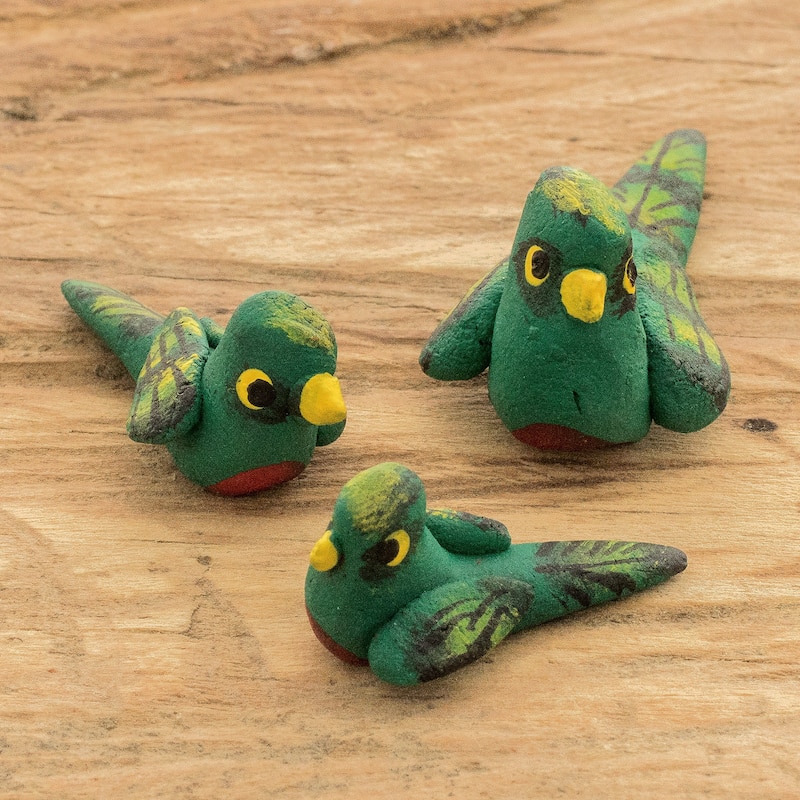 Novica Handmade Quetzal Family Ceramic Figurines (Set Of 3)
