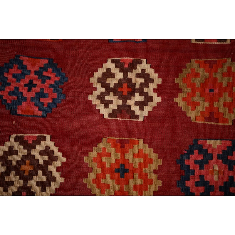 Kilim Qashqai Persian Vintage Area Rug Hand-Woven Tribal Wool Carpet - 5'3"x 7'9"