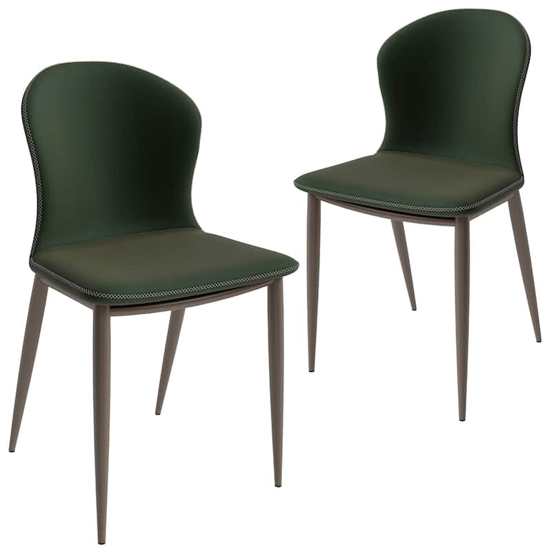 Upholstered Dining Chair in Fabric with Iron Legs Mosaic Series Set of 2 - Olive Green