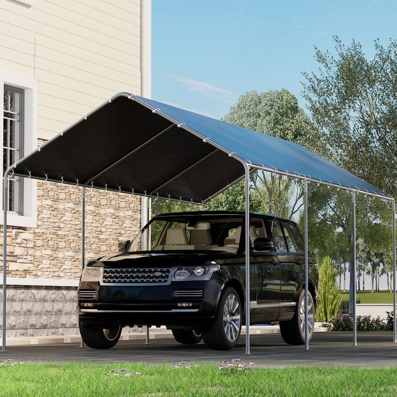 Heavy Duty Carport, Waterproof & UV Resistant Garage Cover with 8 Heavy-Duty Galvanized Steel Poles, Tool-Free Assembly